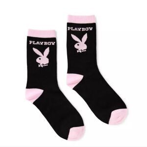 PLAYBOY Black and Pink Logo Crew Socks